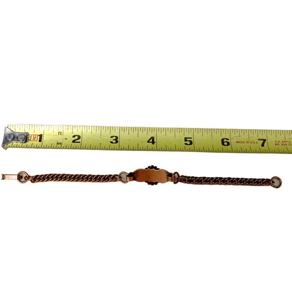 Copper Color Womens Bracelet Curved Center Faux Turquoise Bead 7 - 7 1/8 Inches - Picture 9 of 9